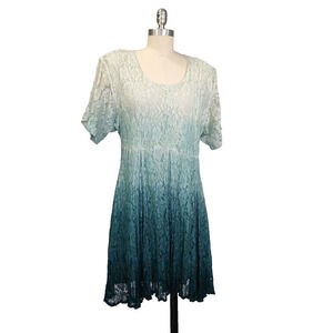 Vintage 90s Starina Lace Ombre Dress Size S Short Sleeve Green Whimsygoth Fairy